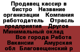 Продавец-кассир в бистро › Название организации ­ Компания-работодатель › Отрасль предприятия ­ Другое › Минимальный оклад ­ 15 000 - Все города Работа » Вакансии   . Амурская обл.,Благовещенский р-н